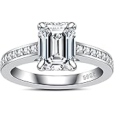 AnuClub Moissanite Wedding Ring 3.2-4cttw(3CT Center Stone) D Color VVS1 925 Sterling Silver Radiant/Emerald/Pear Cut Engagement Promise Rings for Women with Certificate