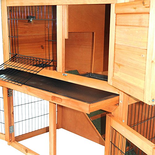 Olymstore 40'' Wooden Rabbit Hutch Chicken Coop House with Tray Ladder, Triangle Roof Waterproof Wood Pet Cage for Small Animals - Thumbnail 5