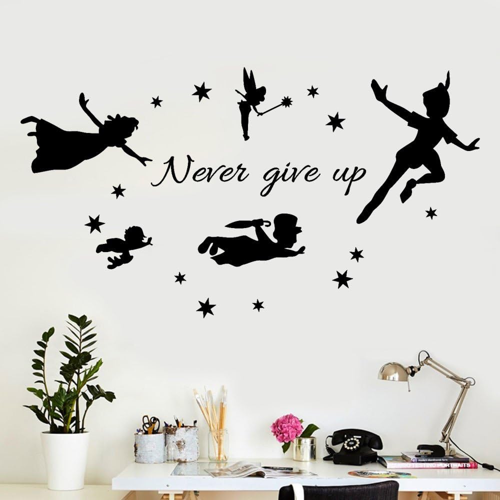 Amazon ボコダダ Vocodada ウォールステッカー 飾り 壁 装飾 壁紙シール グッズ ウォール ピーターパン 童話 物語 魔法 Never Give Up 賃貸部屋ok Wall Sticker 雑貨 m 45m ブラック ウォールステッカー オンライン通販