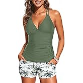Talisea Womens Tankini Swimsuits with Shorts - Two Piece Tummy Control Bathing Suits with Pockets V Neck Swimwear Boyshorts