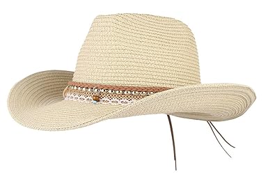 La vogue Unisex Strohhut Outdoor Sonnenhut Cowboyhut Westernhut Sommer Mütze Hutumfang 58cm