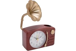 Vintage Gramophone Alarm Clock, Retro Plastic Desk Clock with Classic Phonograph Design, Battery Operated for Bedside Office 