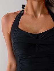 Eomenie Womens Halter Tankini Bathing Suit Ruched