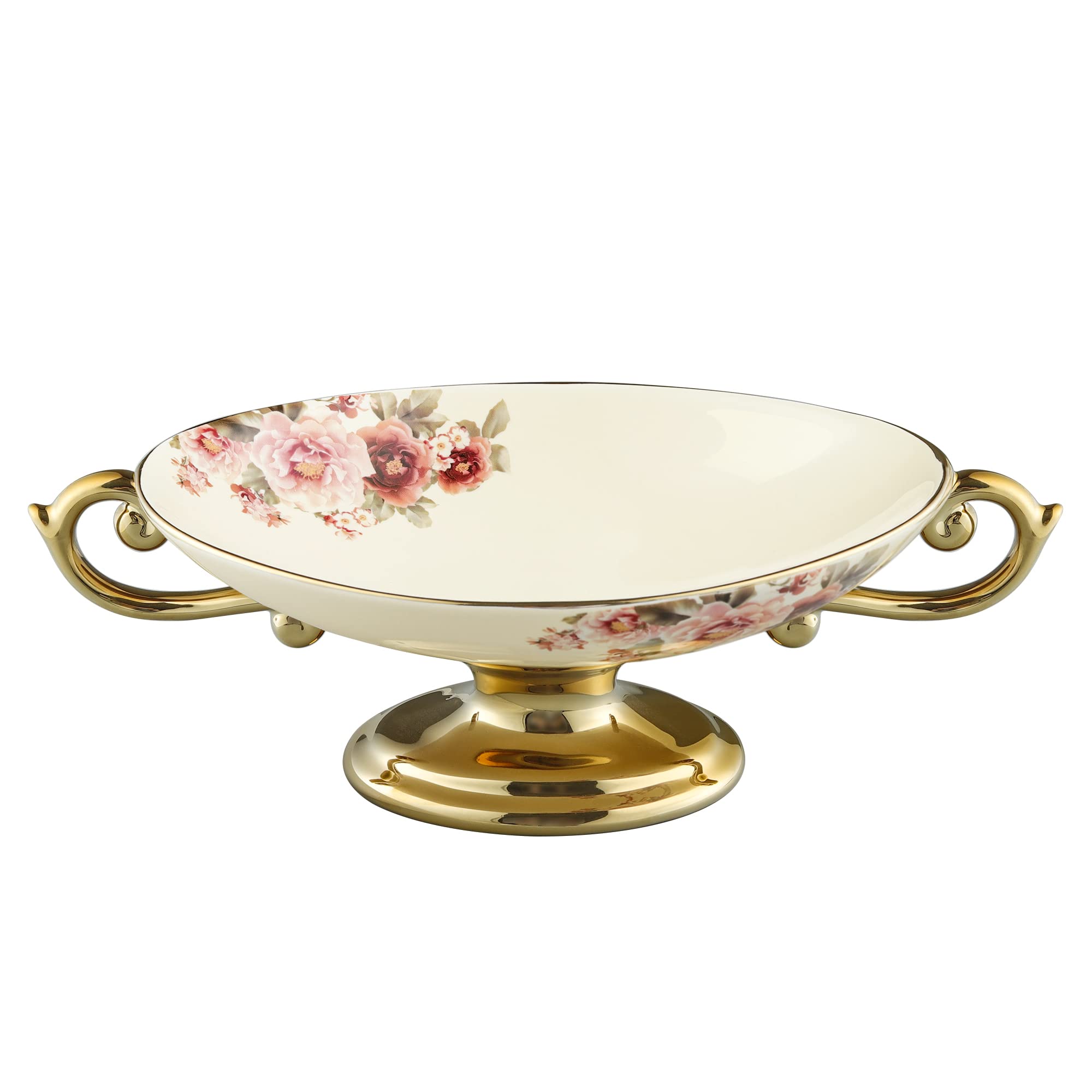 fanquare Floral Ceramic Dessert Bowl, Vintage Snack Plate, Porcelain Fruit Serving Footed Bowl for Lunch, Kitchen — image 1