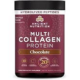 Ancient Nutrition Multi Collagen Protein, Hydrolyzed Peptides, Chocolate | Vitamin C, Probiotics, Grass-Fed Hydrolyzed Collagen, Supports Skin, Hair, Nails, Joints, Gut Health, 40 Servings