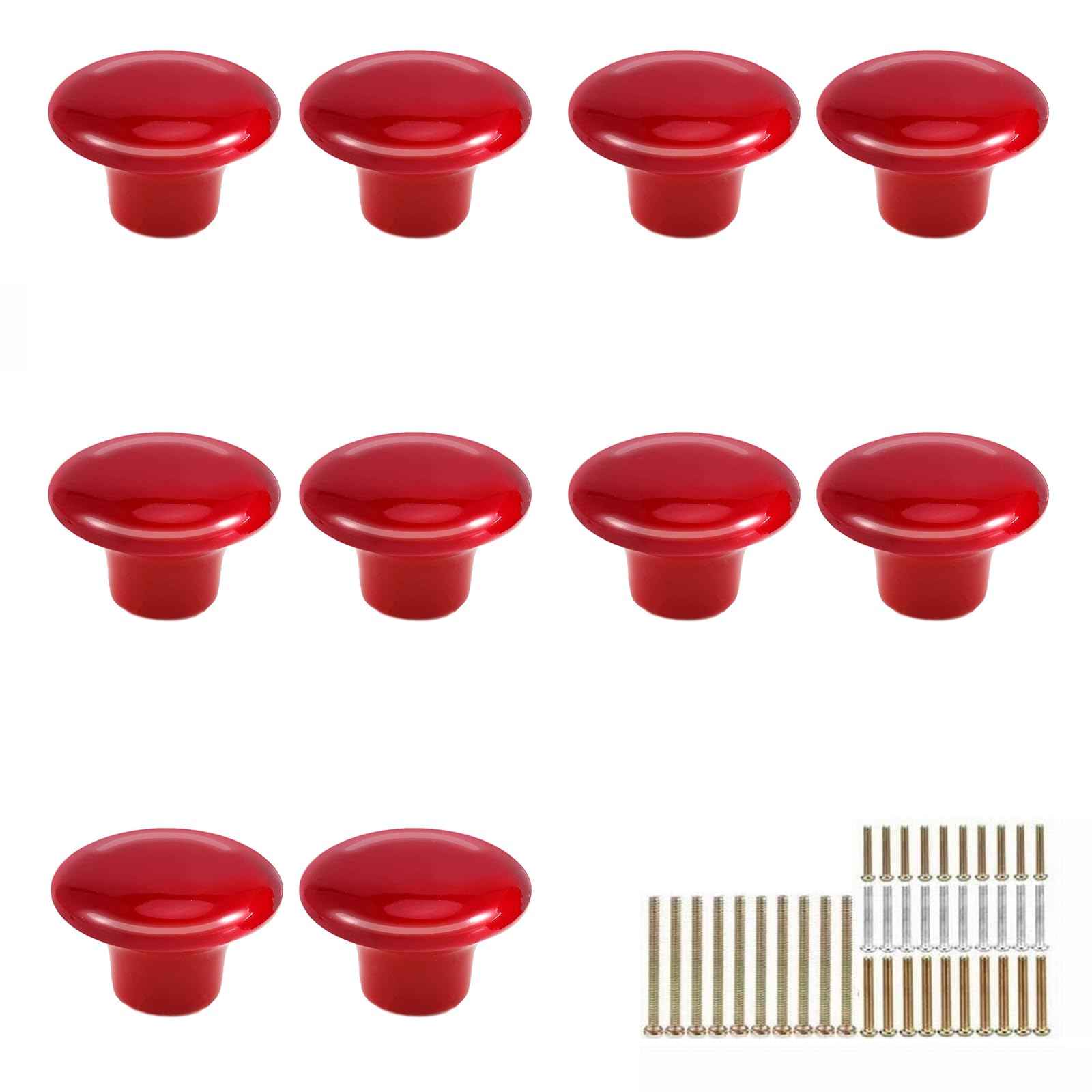 MayGreeny 10 Pcs Cupboard Handles Round Ceramic Kitchen Door Handles Small Vintage Drawer Knobs Cupboard Dresser Wardrobe Bathroom Cabinet Furniture Door Knobs Pull Handles 32mm 4 Sizes Screws, Red