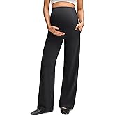 G4Free BareFeel Maternity Dress Yoga Pants with Pockets Over The Belly Stretchy Work Slack Pregnancy Wide Leg Casual Trousers