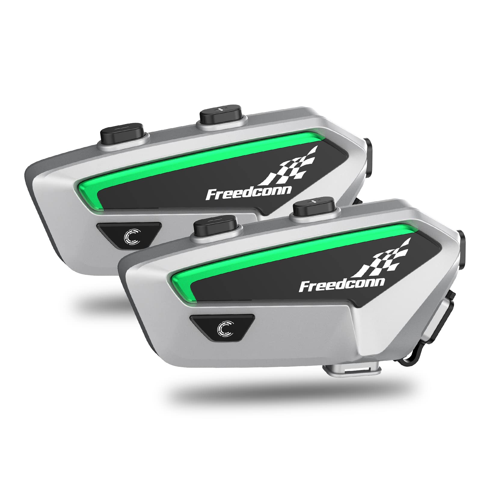 FreedConn Motorcycle Bluetooth Headset Helmet Intercom FX Motorcycle Communication System Intercom/Voice Assistant Trigger/Boom&Soft Mic for All Types of Helmets Silver(2 Pack)