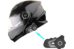 1Storm New Motorcycle Bike Modular Full Face Helmet Dual Visor Sun Shield with LED Tail Light + Motorcycle Bluetooth Headset: Glossy Black