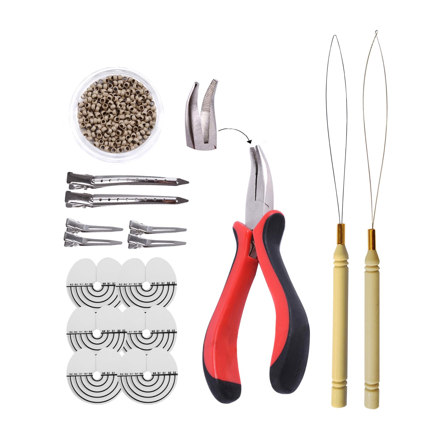 Hair Extensions Kit: I-tip Hair Pliers,Pulling Needle,Loop Threader and 500 Pieces 2.5mm Hair Extension Nano Beads Rings (Gray Blonde)