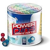 50 x PowerPins - Push-Pin Magnets Perfect For Home & Office [#1 Magnet For Fridges, Calendars, Whiteboards & Maps!] Handy Storage Container Included Free!