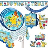 Pokemon Birthday Party Supplies Pack For 16 Guests With Plates, Beverage Napkins, Tablecover, Candles, Cups, Add An Age Birthday Banner, Plus Exclusive Pin By Another Dream!