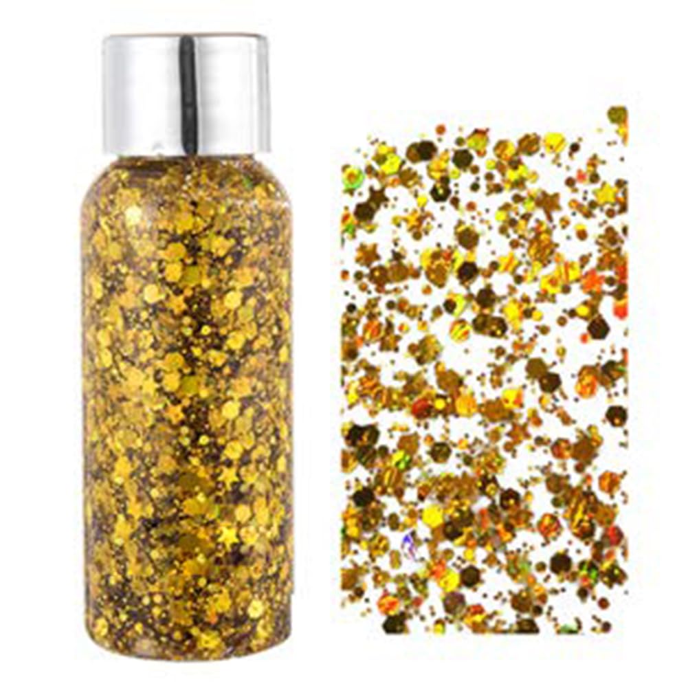 GL-Turelifes Mermaid Sequins Chunky Glitter Liquid Eyeshadow Gel Festival Cosmetic Face Hair Nails Makeup Long Lasting Sparkling 30g (02# Gold)