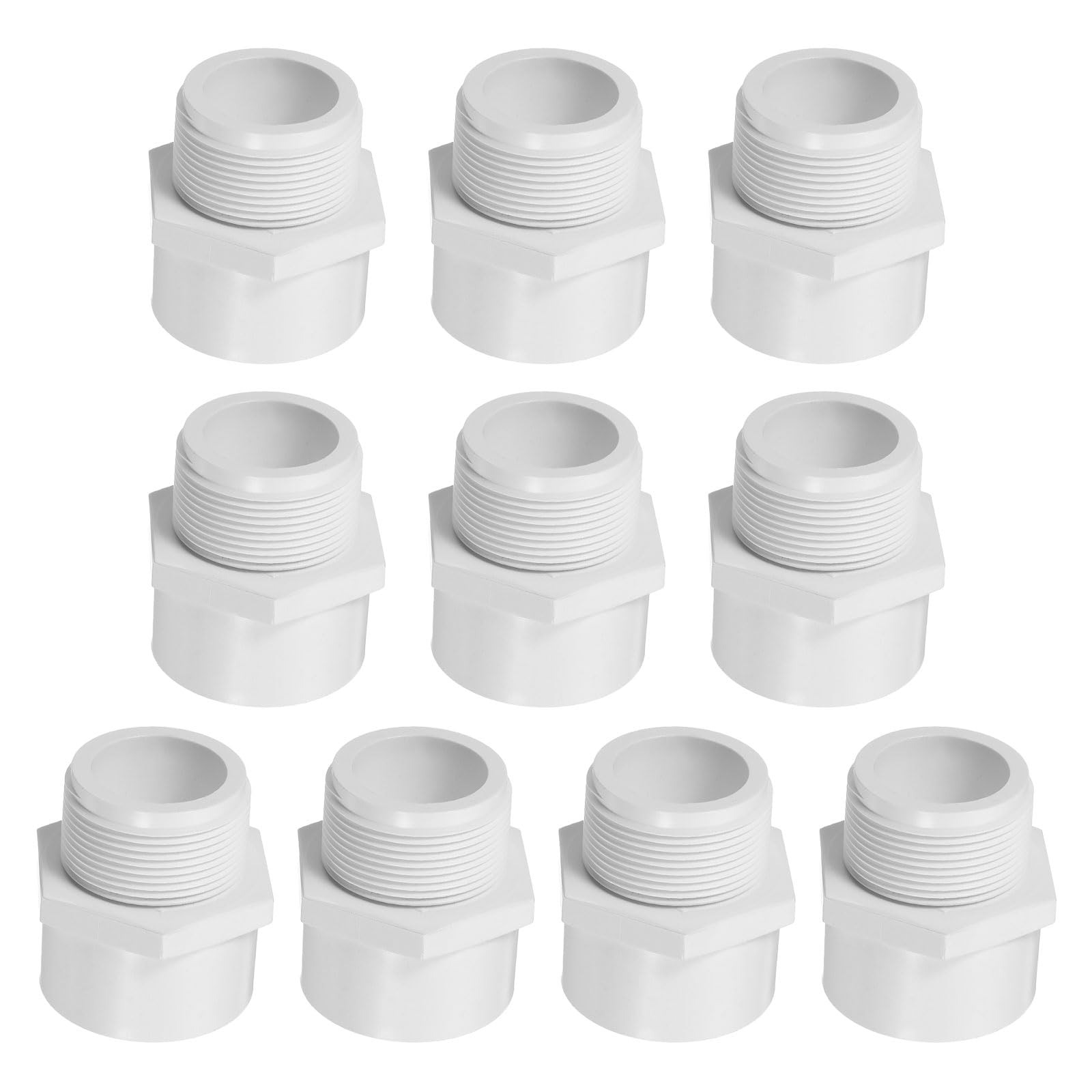 PATIKIL NPT1-1/2 PVC Male Adapter Pipe Fitting, 10 Pcs Furniture Grade Male Threaded Pipe Slip Coupling Connector for Building Pool Products Greenhouse Garden