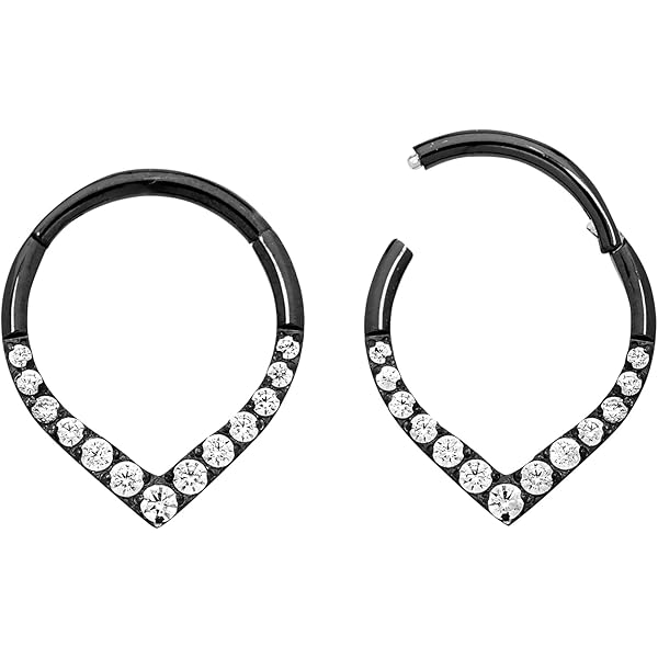 Boucle D'Oreille Septum/Helix OUFER - Forme Feuille Avec Zircone - Acier 316L 16G 8/10mm - Pour Femmes