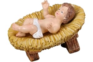 Baby Jesus in Manger Statue,Christmas Figurine Resin - Baby Jesus Christ in Manger Figurines Nativity Scene for Christmas Ind