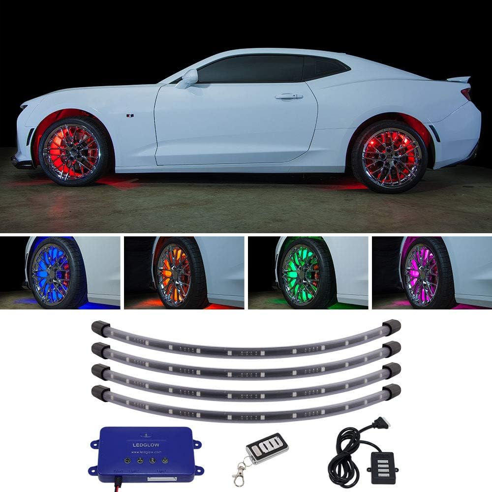 Amazon Com Ledglow 4pc Million Color Led Wheel Well Fender Accent Neon Lighting Kit For Cars Trucks 18 Solid Colors 24 Multi Color Flexible Tubes Water Resistant Includes Control