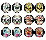 LilMents 6 Pairs Sugar Skull Black Pattern Mens Womens Stainless Steel Stud Earrings Set (Set B)