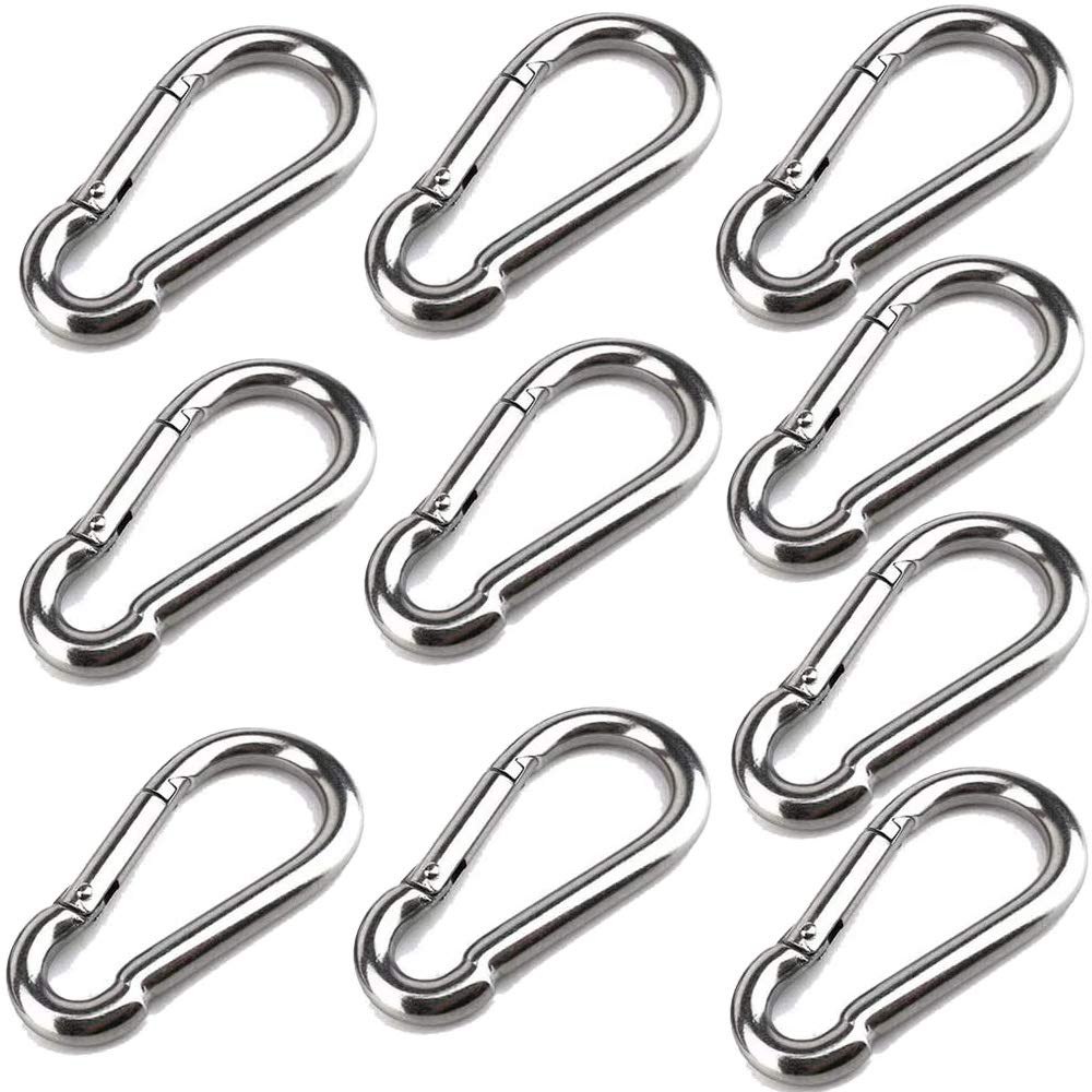 LCOUACEO Pack of 10 Carabiners 40 mm x 4 mm, 304 Stainless Steel Carabiner with Snap Hooks, Load Capacity Up to Approximately 80 kg