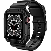 OROBAY Rugged Band Compatible with Apple Watch Band 45mm/44mm/42mm with Case, Shockproof Strap for iWatch SE3 SE2 SE Series 9/8/7/6/5/4/3/2/1 with Bumper Case Cover Men Women, Matte Black