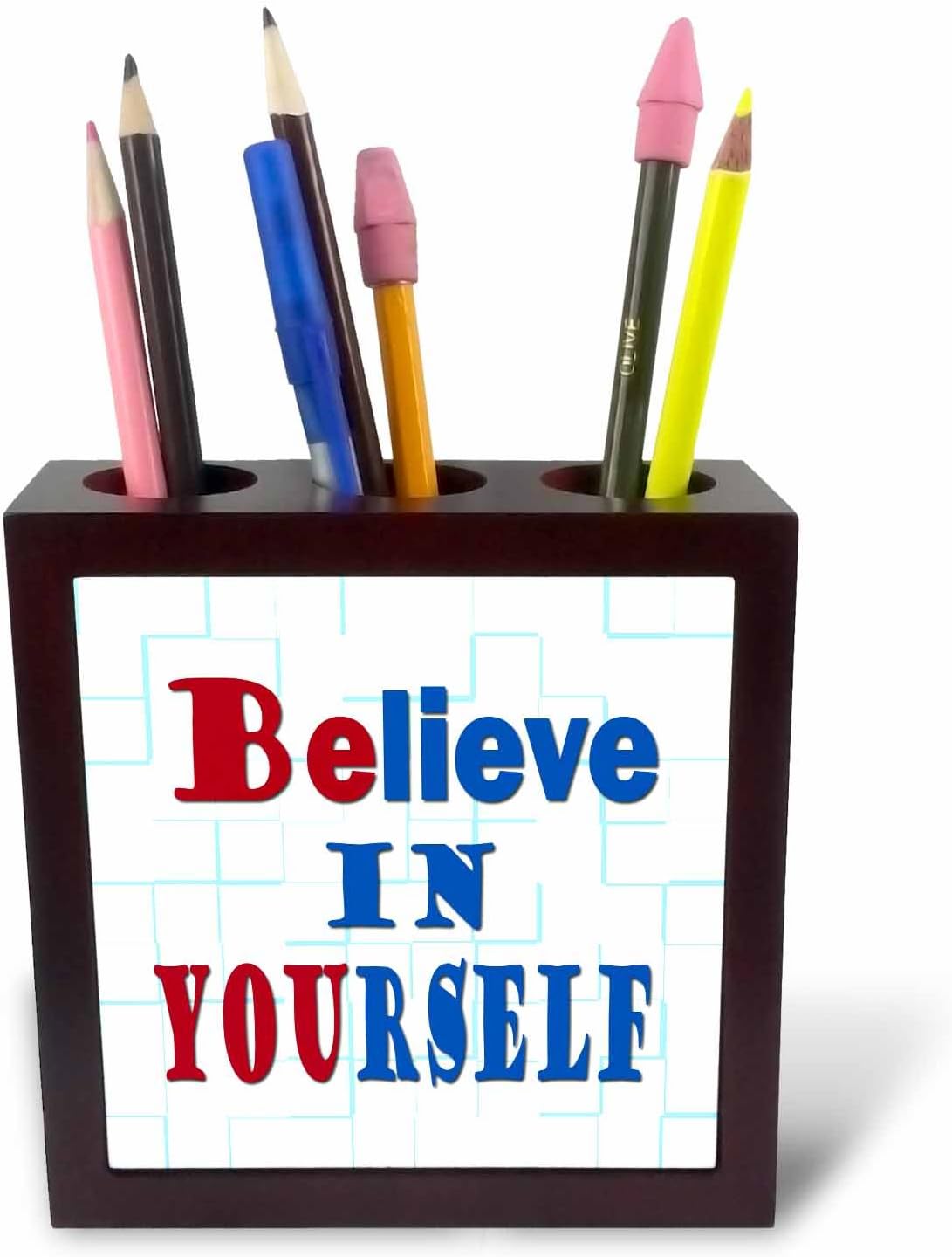 3dRose ph_253876_1 5-Inch Believe in Yourself Motivational Quotes Be You Tile Pen Holder