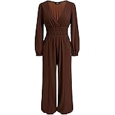 CIDER Womens Long Sleeve Jumpsuit V Neck Wide Leg Romper Casual Dressy Jumpsuit
