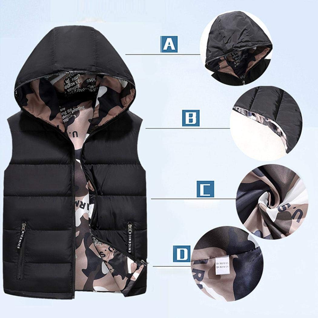 pairris Gilet Caldo da Uomo Casual con Cappuccio Collo Senza Maniche Chiusura Lampo Solido Chiusura Gilet