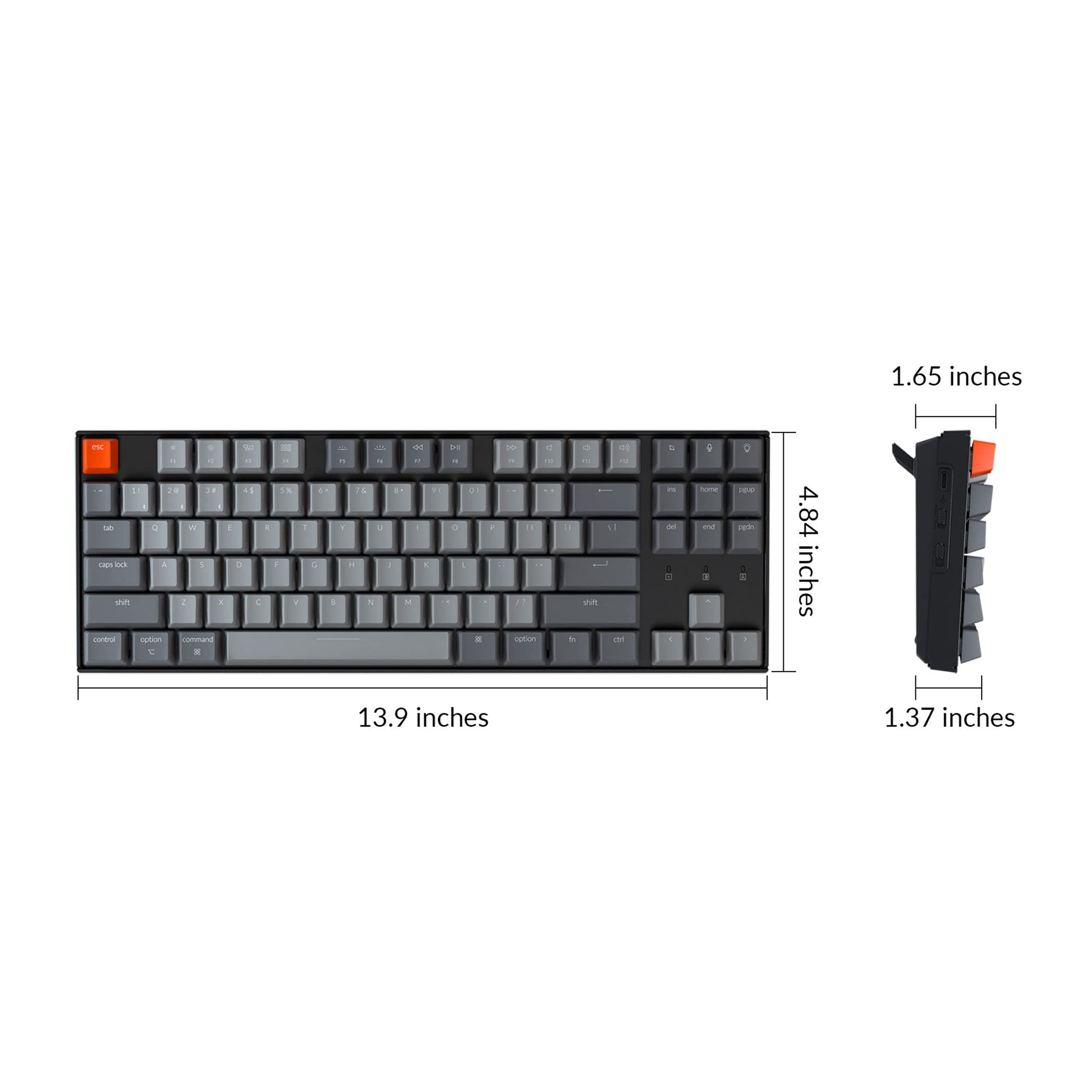 Keychron K8 87 Keys Wireless Mechanical Keyboard, 80% Layout Bluetooth TKL Tenkeyless RGB Backlight with Gateron G Pro Red Switch Aluminum Frame USB-C Wired Gaming Keyboard for Mac Windows