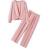 Yekaty Girls Clothes Long Sleeve Twist Front Shirts and Wide Leg Pants Sweatsuits 2 Piece Fall Outfits Set