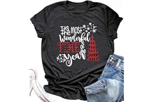 DESFSE Merry Christmas Shirts for Women Christmas Short Sleeve Tshirt Xmas Buffalo Plaid Tree Cute Graphic Print Tee Tops