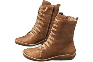 Dbzhuyn Ankle Boots for Women Low Heel Arch Support,Womens Fashion Ankle Boots Lace Up Zipper Boots & Booties Black Flat Heel Casual Dress Boots Slip On Short Booties Ladies Vintage Leather Boots