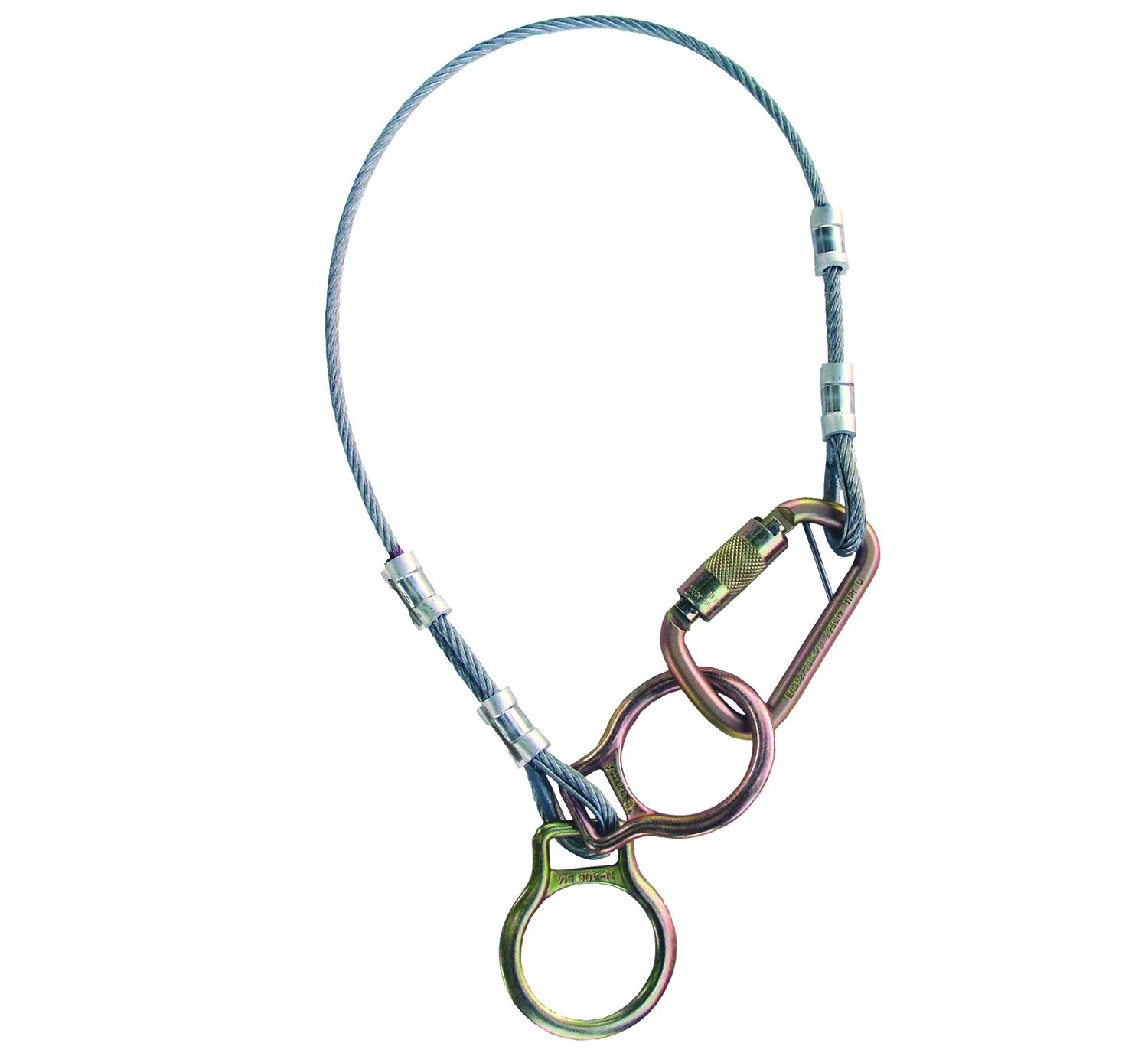 3M Protecta PRO 2190102 Tie-Off Adaptor, 6', 1/4" Galvanized Cable Dual-Ring , Carabiner At One End, Two D-Rings At The Other, Silver