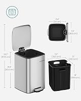 SONGMICS 20 L Steel Pedal Bin with Inner Bucket Soft Close Stays Open view 7