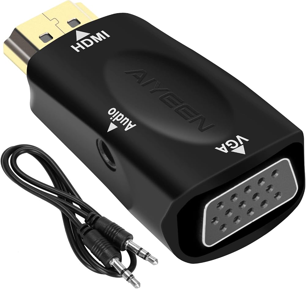 AIYEEN HDMI to VGA Adapter 1080p with 3.5mm Audio for Laptop Projector Monitor