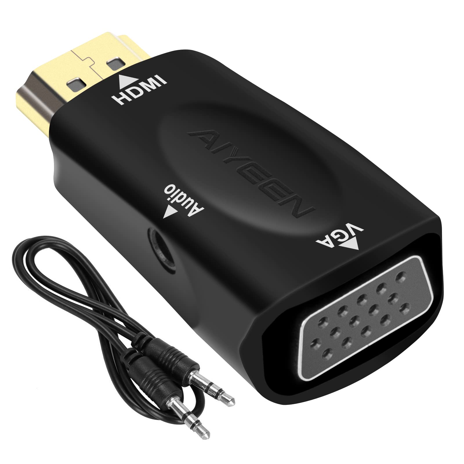 AIYEEN HDMI to VGA Adapter, 1080p HDMI Male to VGA Female Adapter with 3.5mm Audio Jack Cable Compatible with Monitor, Laptop,Computer, Projector, HDTV, Chromebook and More (Black)
