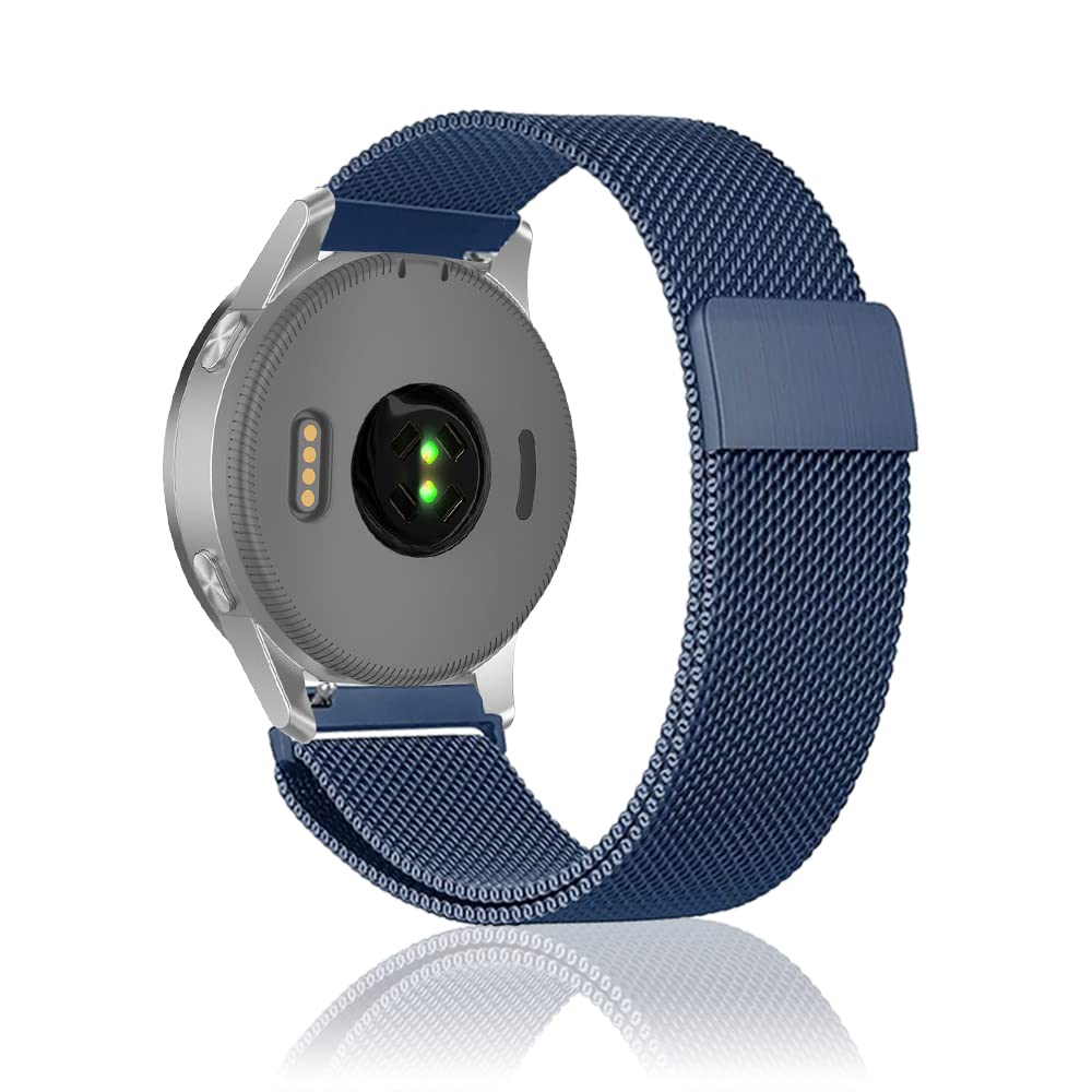 Niboow 22mm Strap Compatible with Garmin Forerunner 255/Vivoactive 4/Venu 2, Men Women Magnet Stainless Steel Mesh Metal Breathable Watch Bands for Garmin Forerunner 255/Vivoactive 4/Venu 2 - Blue