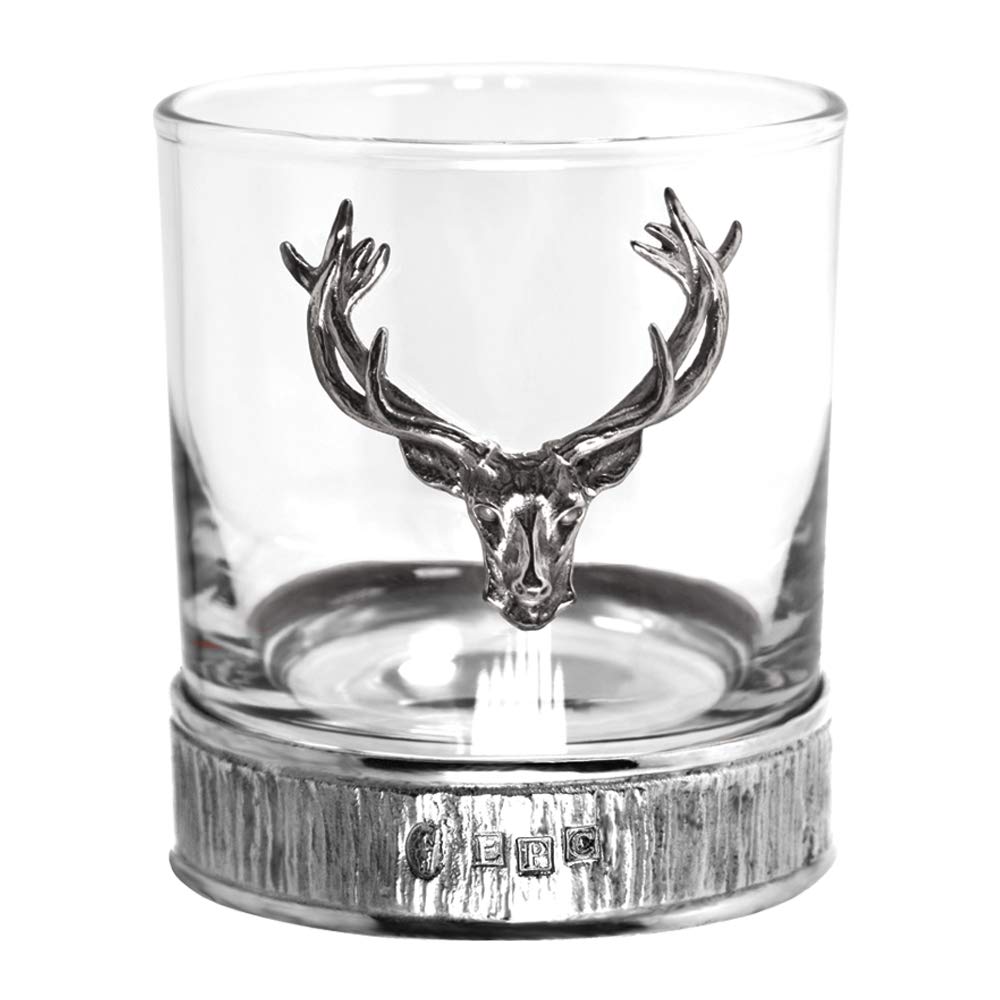 English Pewter Company Stag Head Whisky Glass Tumbler with Pewter Base [STAG203]