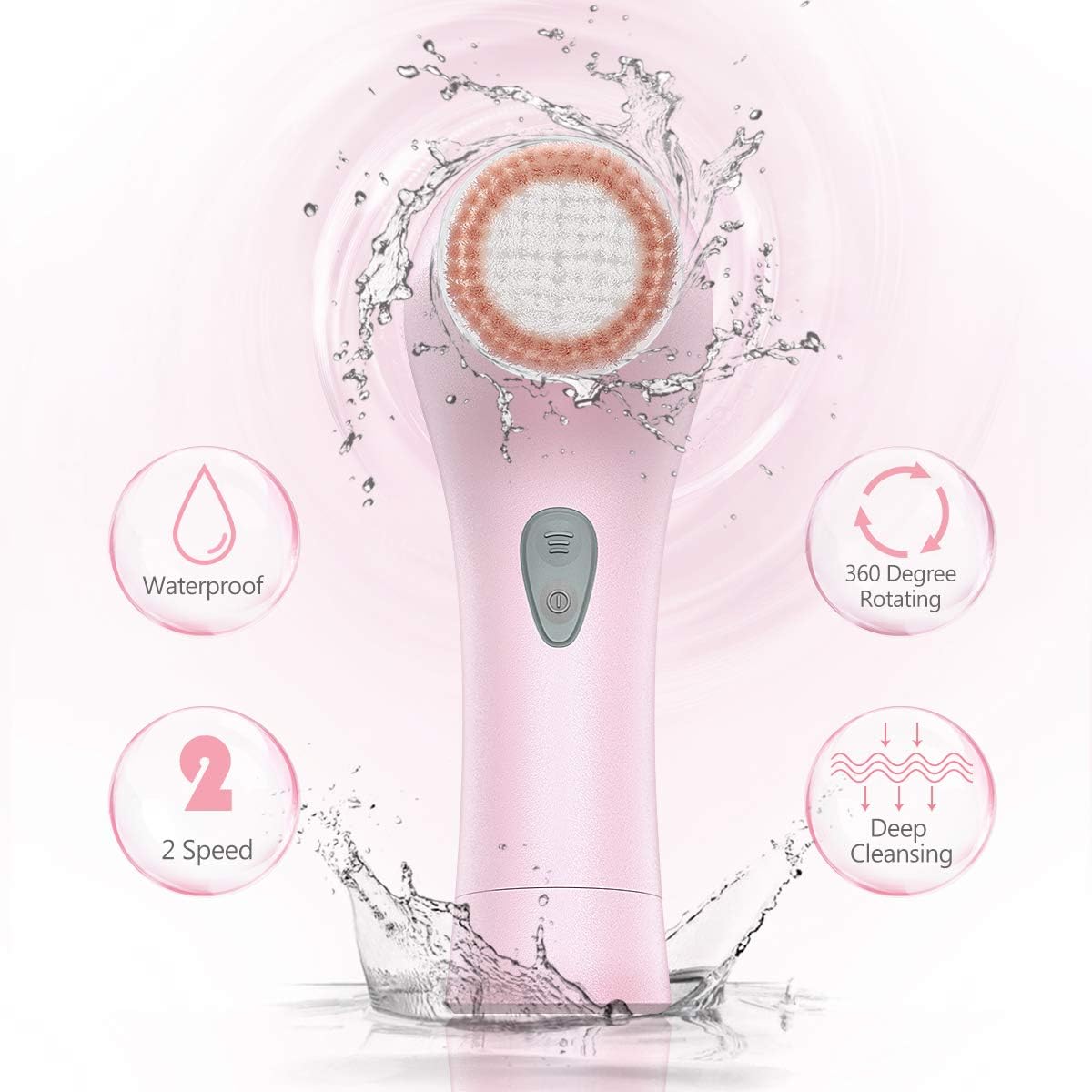 Facial Cleansing Brush, Waterproof Face Brush Skin Cleansing Scrub with 7 Heads, ETEREAUTY Spin Brush for Deep Cleansing Exfoliation, Facial Cleanser Brush for Massaging, Skin Exfoliation (Pink): Health & Personal Care