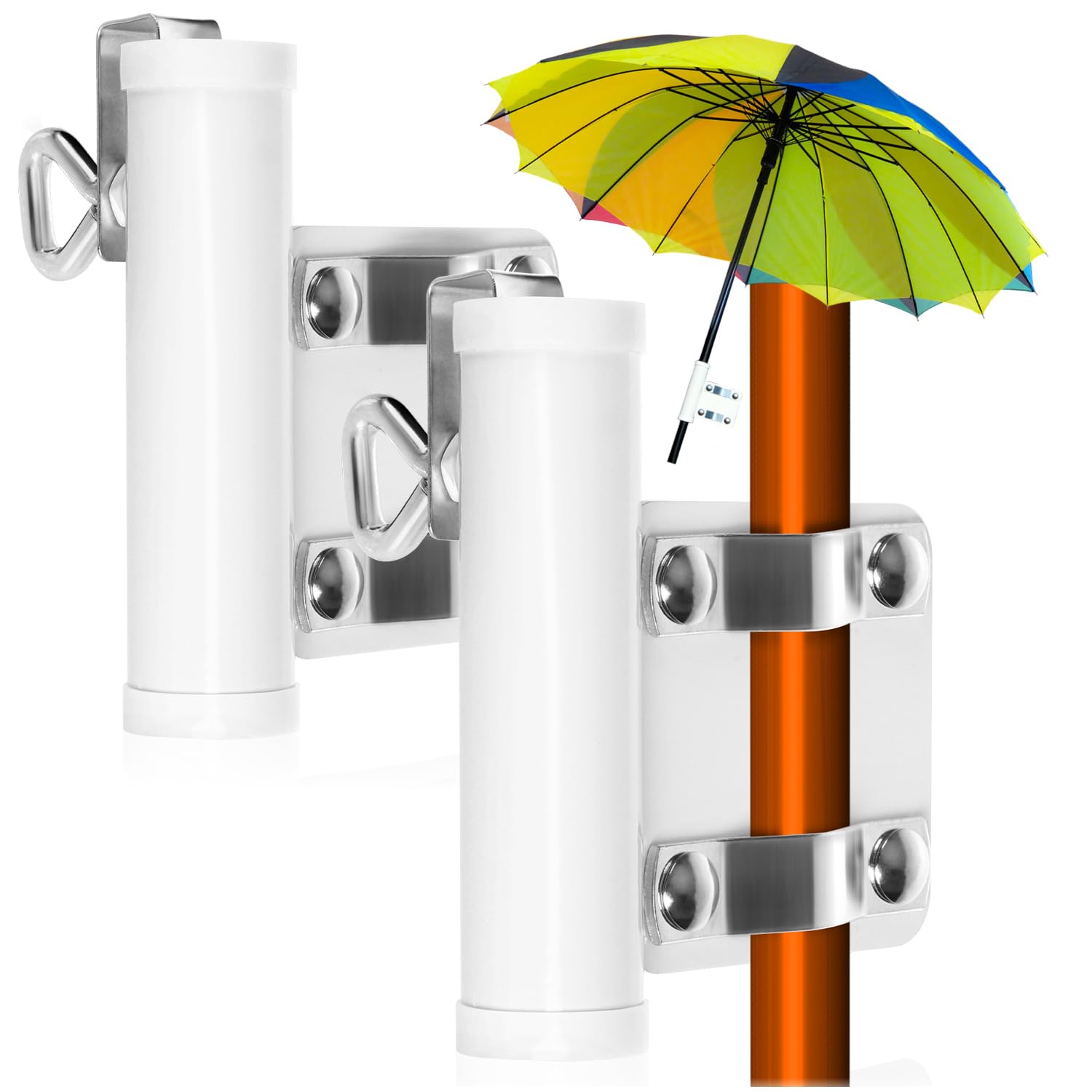com-four® 2x parasol holder for balcony railing - parasol balcony holder - parasol stand - umbrella holder up to 28 mm Ø, panel thickness up to 30 mm (02 pieces - parasol holder handle)