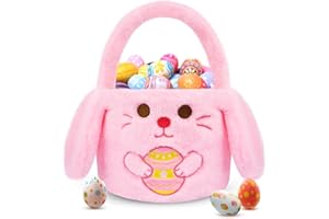 GEWUJATOP Easter Basket for Kids,Bunny Basket with Handle,Rabbit Storage Container Organization Tote Bag for Egg Hunting Party Favor,Easter Gift for Kids Boys Girls