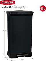 Curver 50L Deco Pedal Bin Matt Black Waste Bin Kitchen Home Office view 2