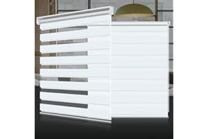 SEEYE Horizontal Window Shade Blind Zebra Dual Roller Blinds Day and Night Blinds Curtains，Easy to Install 35.4" x 59", White