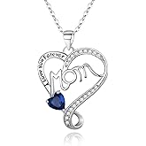 EVER FAITH Mom Necklace S925 Silver CZ Birthstone Jewelry I Love You Forever Heart Pendant Necklaces from Daughter Birthday Gifts for Women