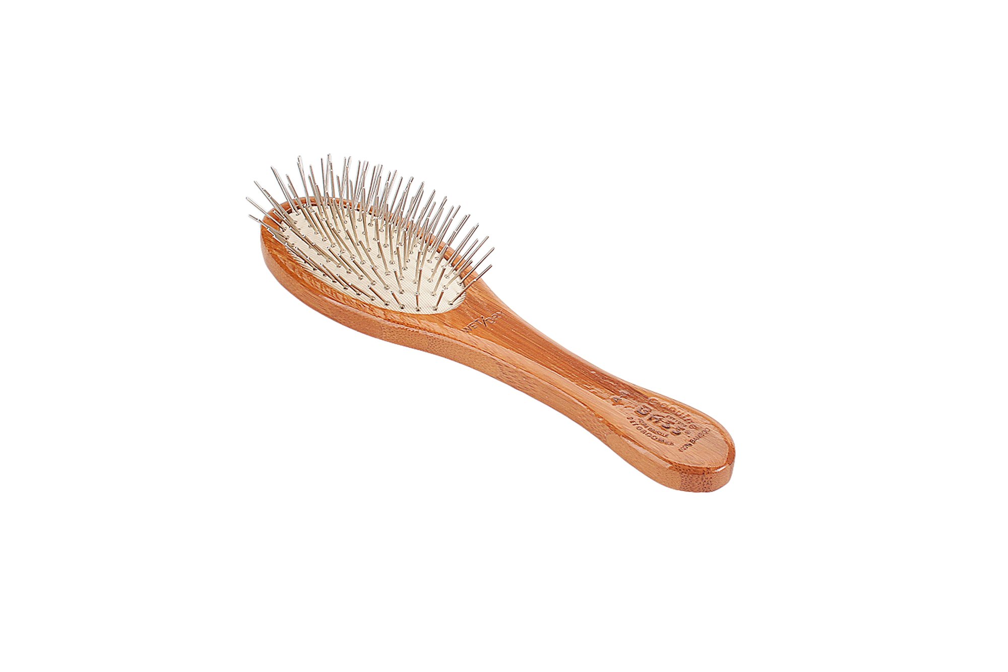 Bass Brushes Small Oval Wire Pet Brush with Bamboo Wood Handle