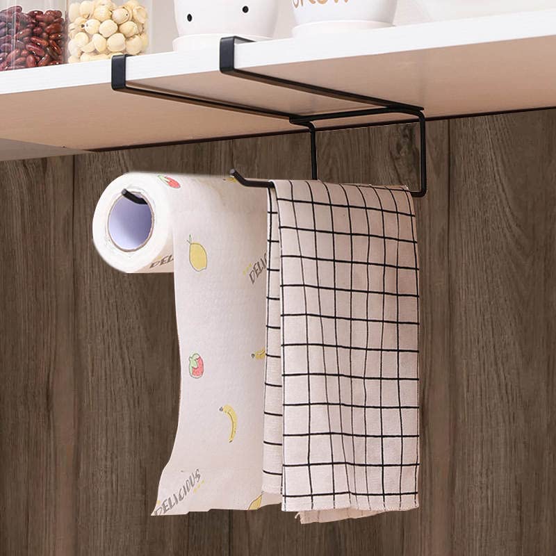 Harrowe Double Kitchen Roll Holder Under Cabinet, Kitchen Towel Holder, Kitchen Storage & Organisation (NO Drilling and Damage FREE), Under Cupboard Kitchen Roll Holder, Black, 27x11.7x13 cm