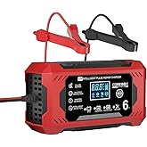 Corebox Battery Charger 6-Amp 12V Automatic Smart Battery Trickle Charger, Battery Maintainer Desulfator with Temperature Compensation for Car Truck Motorcycle Lawn Mower Marine