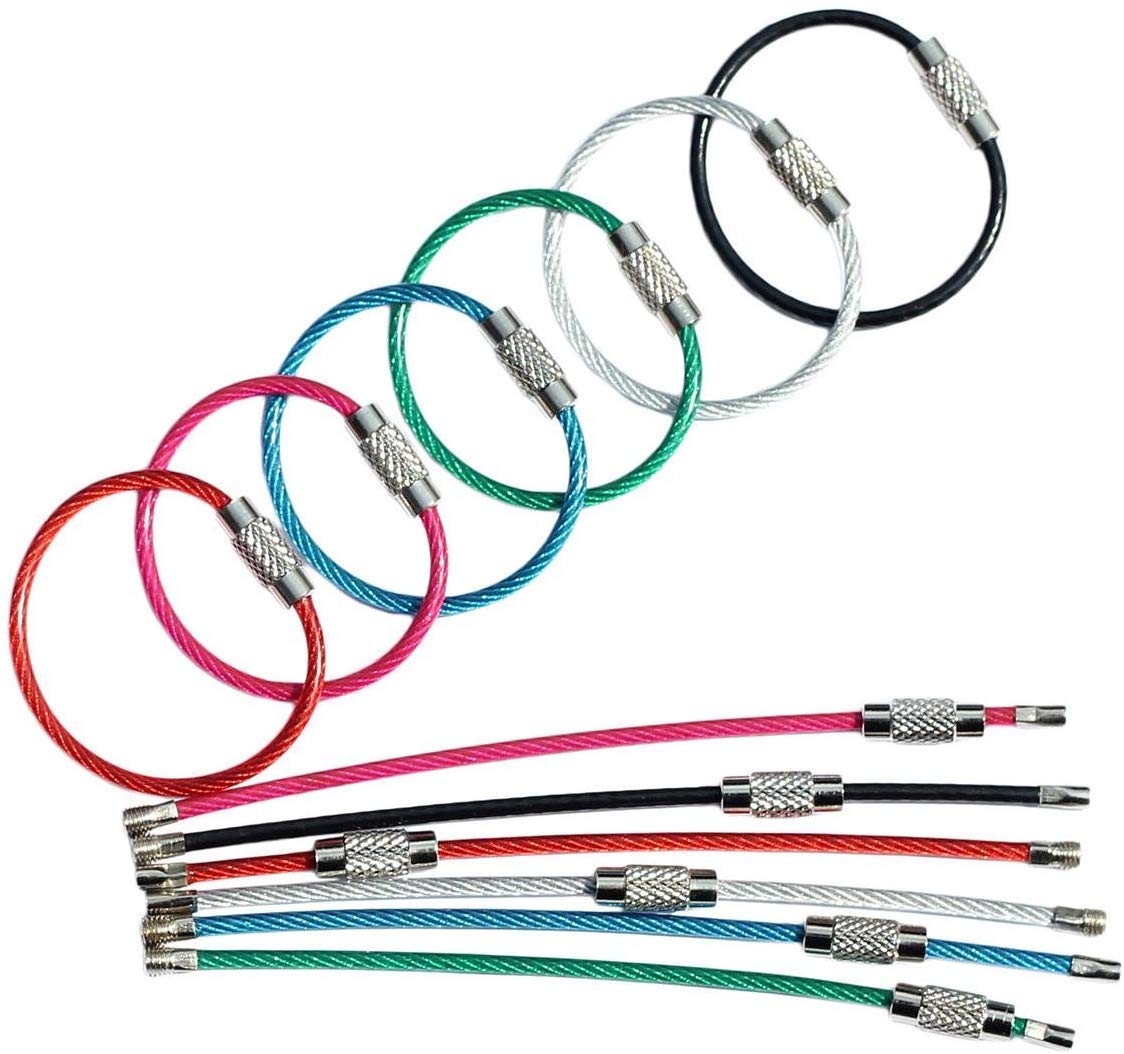 Photo 1 of bayite Key Rings Stainless Steel Wire Keychains Lock Cable Heavy Duty Luggage Tags Loops Keepers 2mm Twist Barrel Pack of 12 (Cable length: 4 inches)