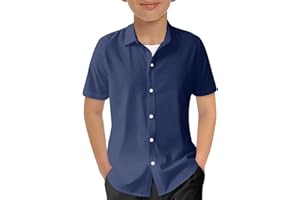 Haloumoning Boys Short Sleeve Dress Shirts Kids Summer School Uniform Button Down Shirt 5-14 Years