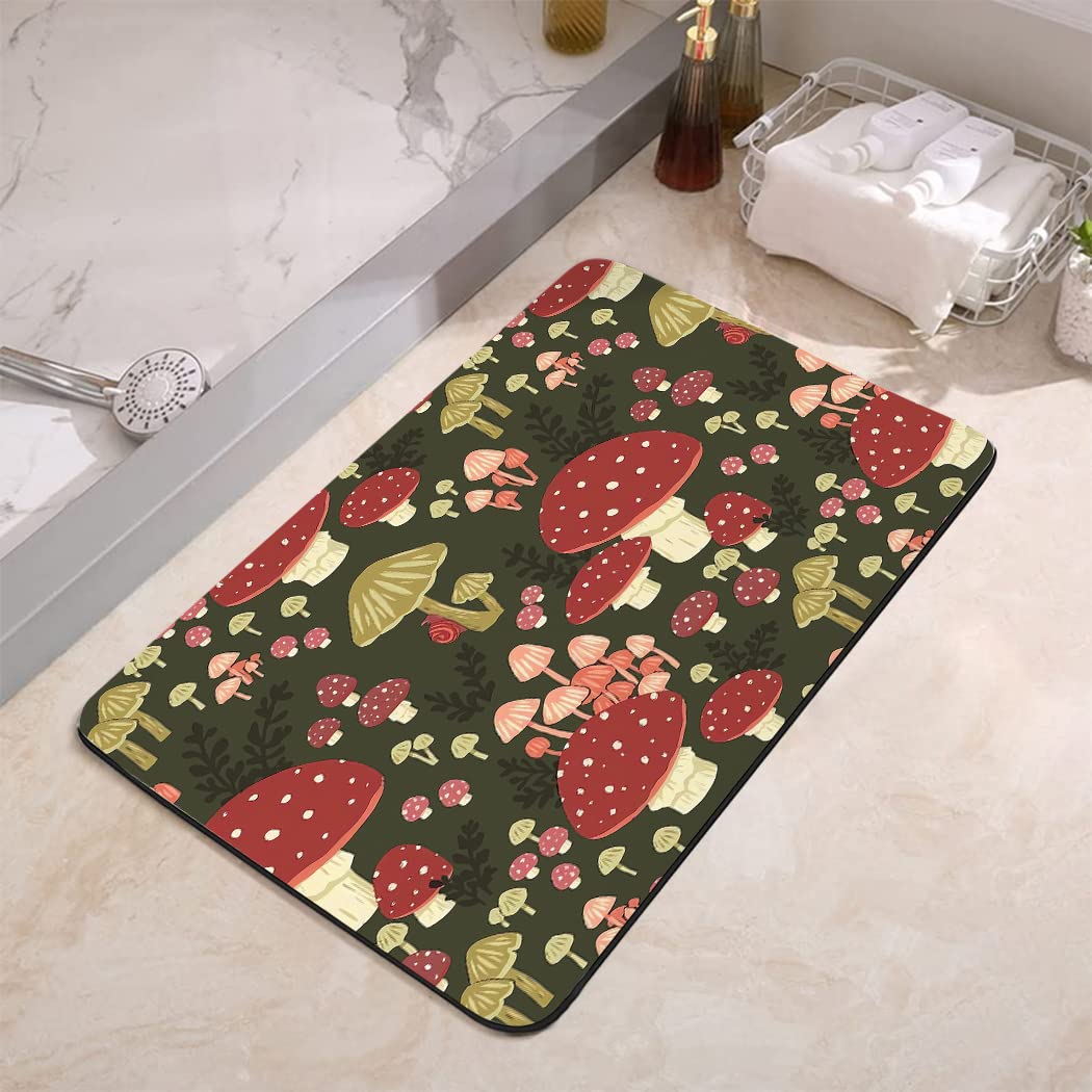 YISUMEI Bathroom Mat, Non-Slip Super Absorption Bath Carpet with Rubber Backing, Fit Under Bathroom Doormat Floor Rugs for Shower Buthtub,17"x24",Fun Red Mushrooms