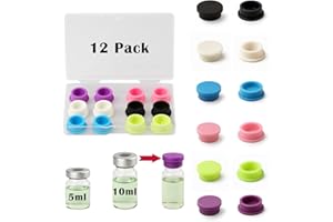 MAZENTRIX 12 Pack Reusable Vial Caps, 6 Color-Coded Leak Proof Caps for 5ml 10ml Glass Vials, Protective Snap On Dust Proof Covers for Laboratory, Medical, DIY and Home Organization